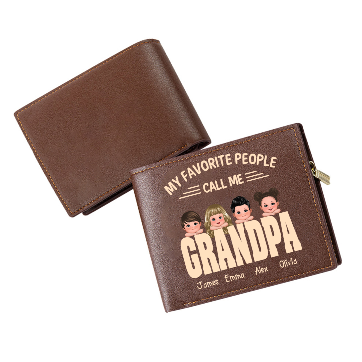 Custom Grandpa Leather Wallet Personalized with 1-6 Kids Names Gift for Grandfather | Jessemade