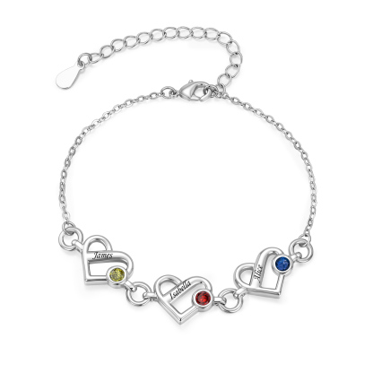 Personalized Heart Lock Bracelet Custom with 1-6 Names and Birthstones Gift for Her