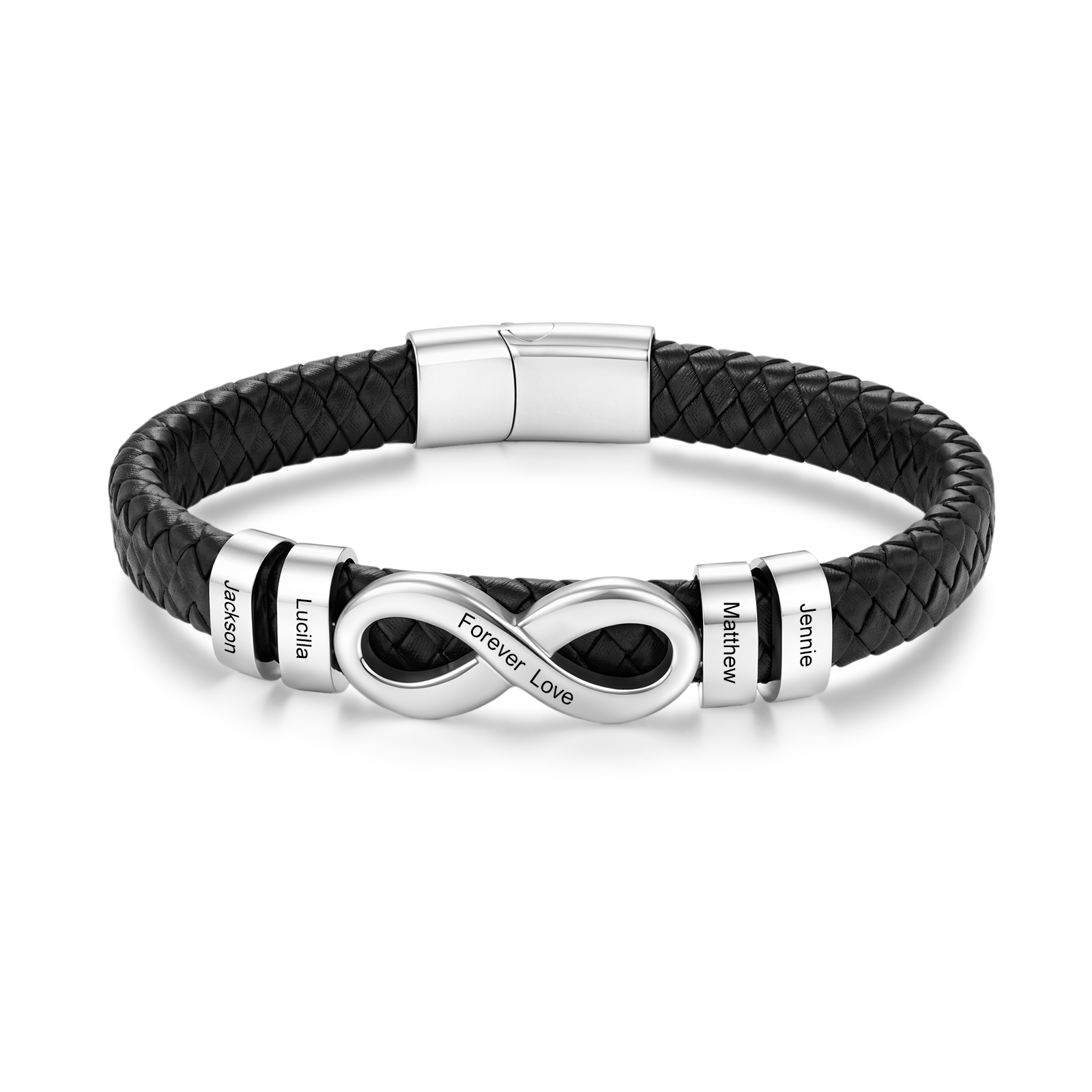 Personalized Infinity Men Bracelet Custom with 2–6 Names Braided Leather Bracelet