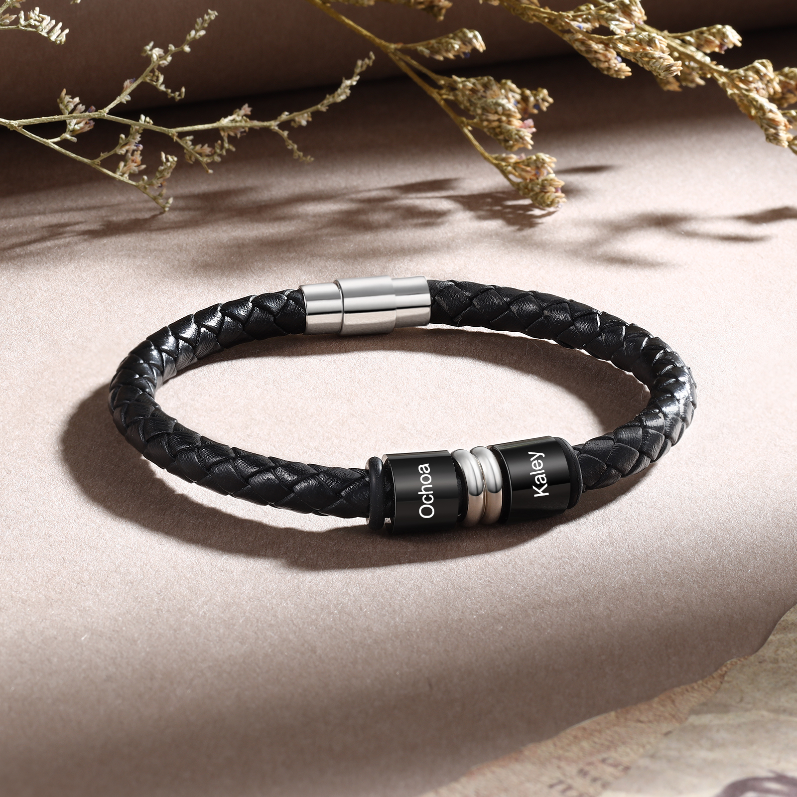 Personalized Name Braided Leather Bracelet  Gift for Men | Jessemade
