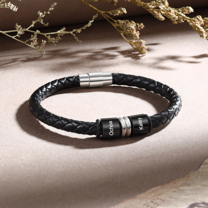 Personalized Name Braided Leather Bracelet  Gift for Men | Jessemade