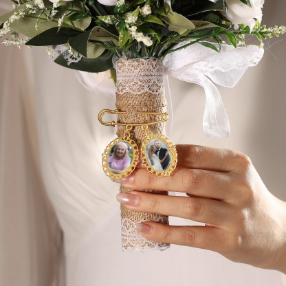 Personalized Wedding Photo Brooch Memorial Bridal Bouquet Groom Lapel Pin