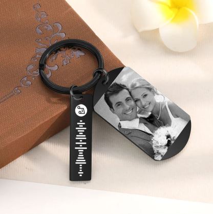 Personalised Custom Photo Keychain with Spotify Code and Calendar for
