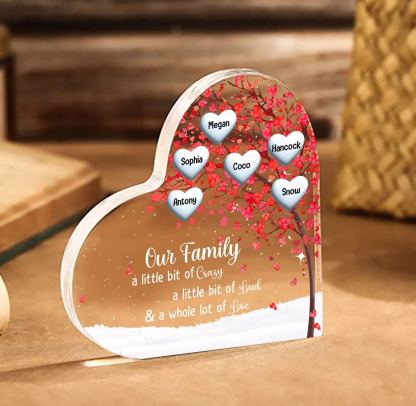 Personalised Acrylic Heart Family Plaque - Custom 1–10 Names Shaped Family Tree Gift for Family | Jessmade