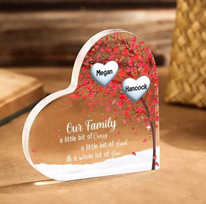 Personalised Acrylic Heart Family Plaque - Custom 1–10 Names Shaped Family Tree Gift for Family | Jessmade