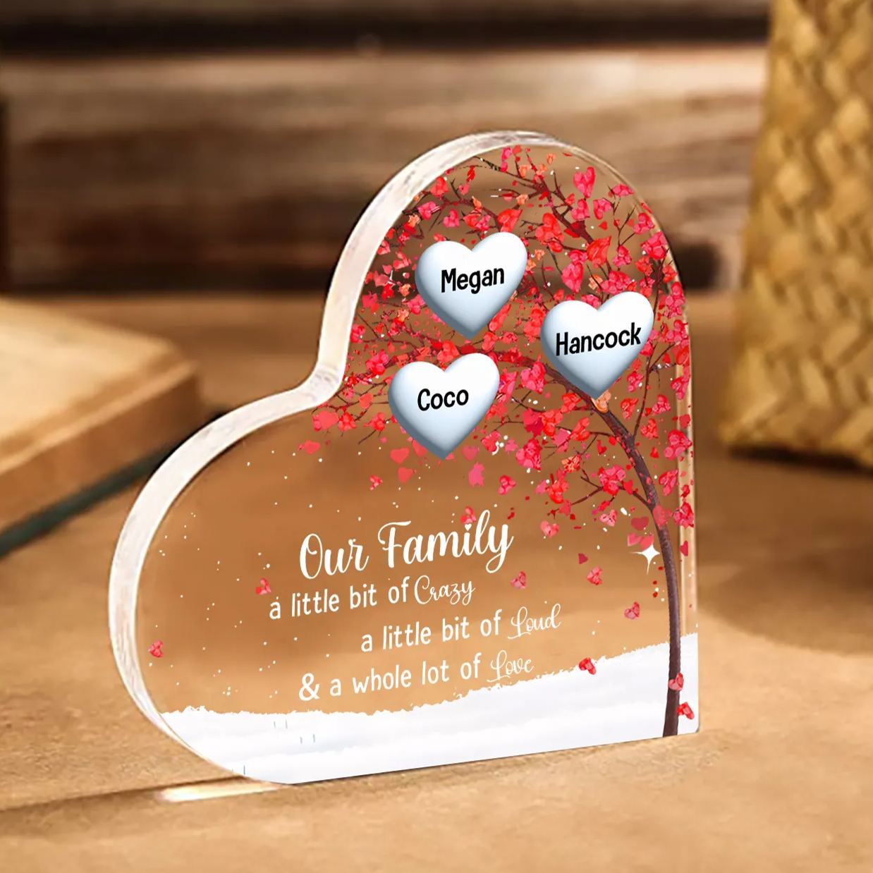 Personalised Acrylic Heart Family Plaque - Custom 1–10 Names Shaped Family Tree Gift for Family | Jessmade