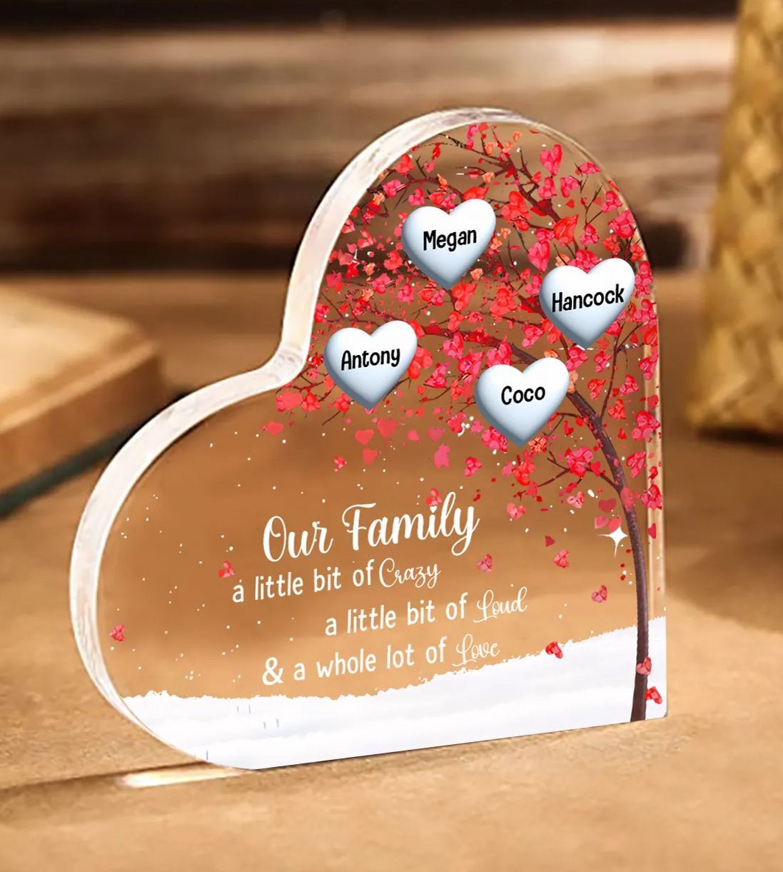 Personalised Acrylic Heart Family Plaque - Custom 1–10 Names Shaped Family Tree Gift for Family | Jessmade