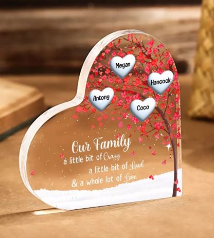 Personalised Acrylic Heart Family Plaque - Custom 1–10 Names Shaped Family Tree Gift for Family | Jessmade