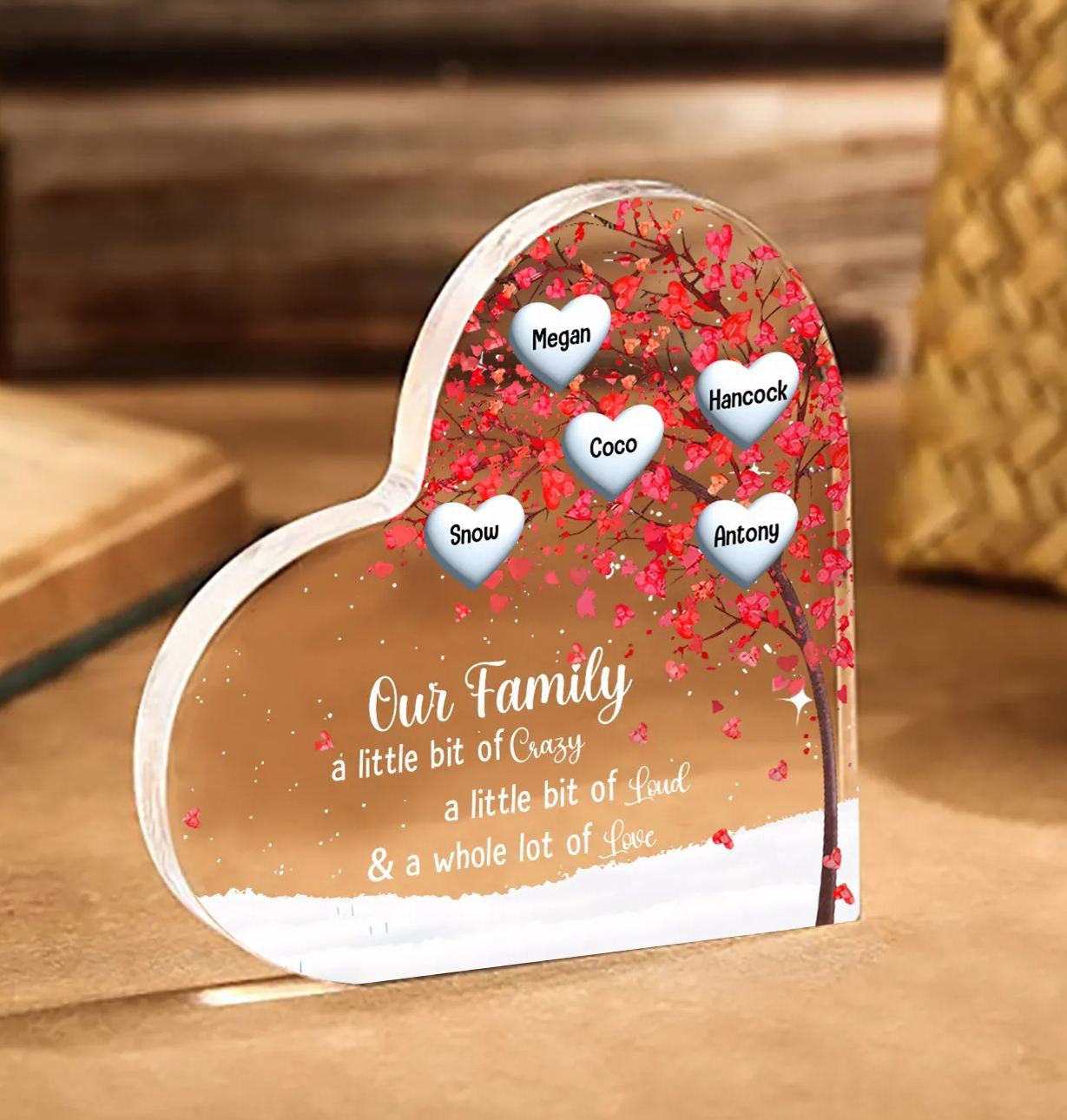Personalised Acrylic Heart Family Plaque - Custom 1–10 Names Shaped Family Tree Gift for Family | Jessmade