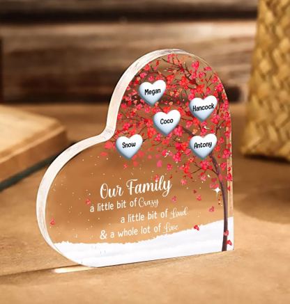 Personalised Acrylic Heart Family Plaque - Custom 1–10 Names Shaped Family Tree Gift for Family | Jessmade