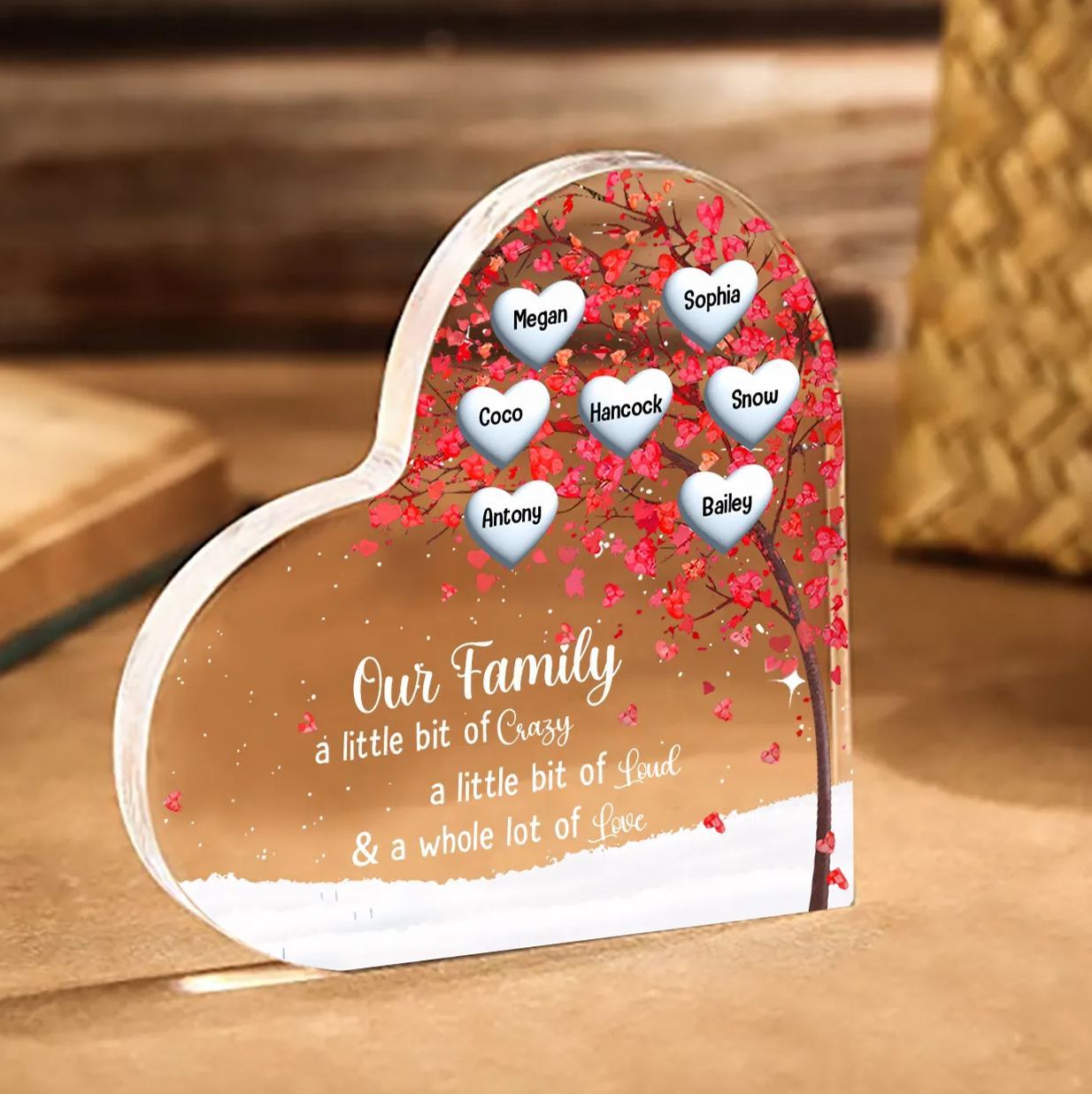 Personalised Acrylic Heart Family Plaque - Custom 1–10 Names Shaped Family Tree Gift for Family | Jessmade
