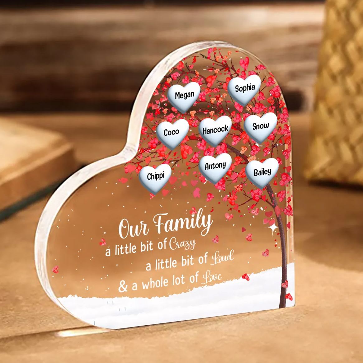 Personalised Acrylic Heart Family Plaque - Custom 1–10 Names Shaped Family Tree Gift for Family | Jessmade