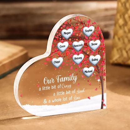 Personalised Acrylic Heart Family Plaque - Custom 1–10 Names Shaped Family Tree Gift for Family | Jessmade