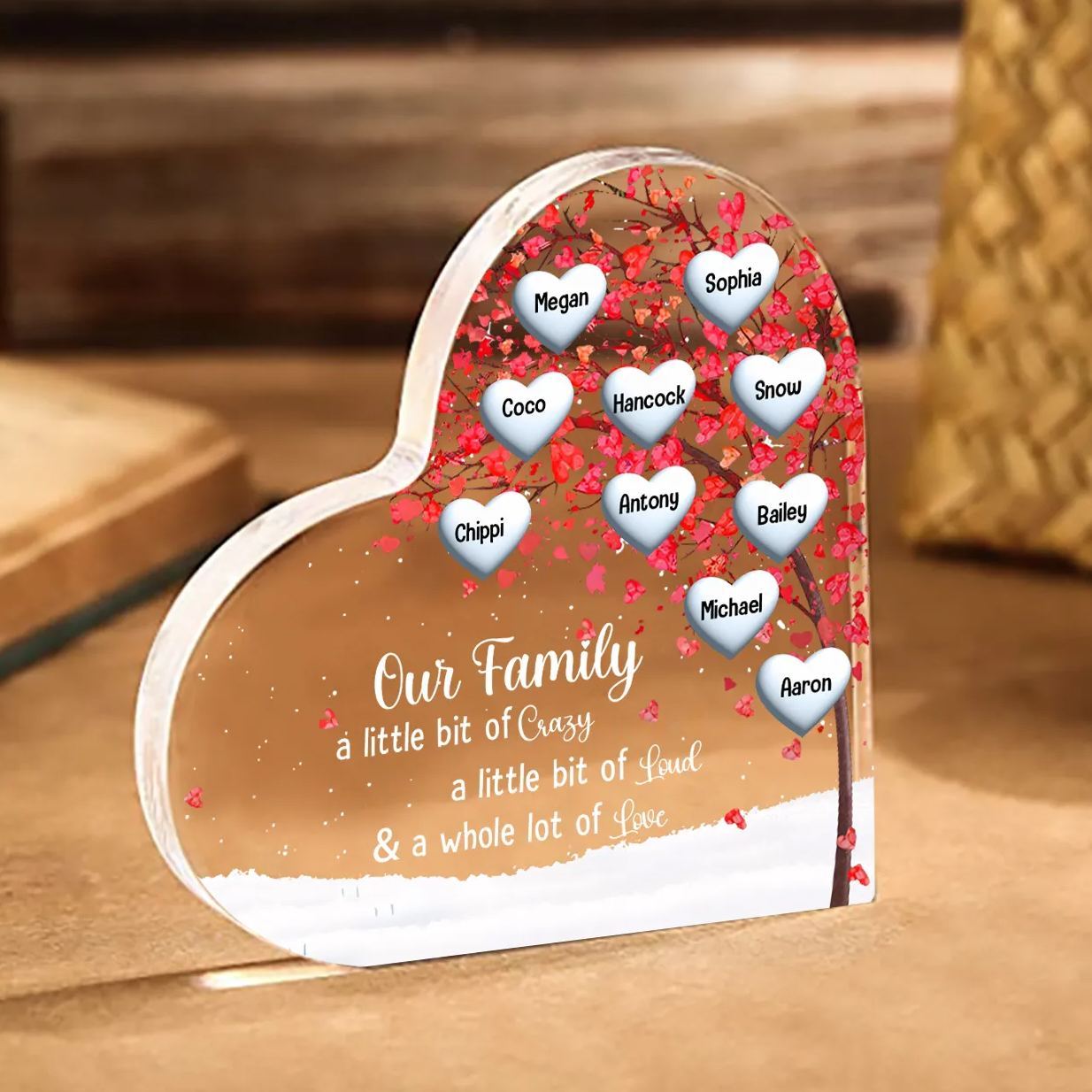 Personalised Family Heart Acrylic Block with Custom 1–10 Names Shaped Family Tree Gift for Family | Jessmade