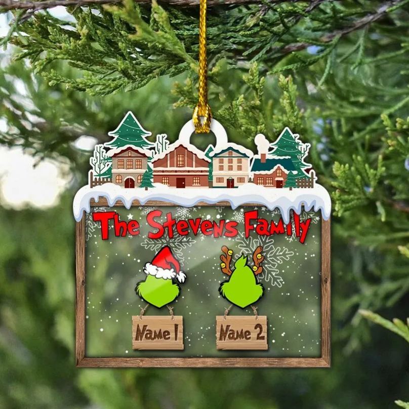 MERRY GRINCHMAS Grinch Personalized Christmas Ornament Engraved 2 Names Gifts For Family