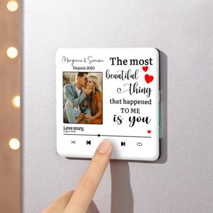 Personalised Music Fridge Magnet with 2 Names, 1 Photo, 1 Year & 1 Favorite Song – "The Most Beautiful Thing That Happened to Me Is You" - Valentine’s Day Gift for Him/Her | Jessemade
