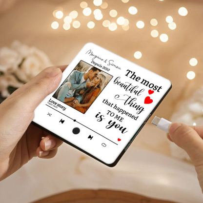 Personalised Music Fridge Magnet with 2 Names, 1 Photo, 1 Year & 1 Favorite Song – "The Most Beautiful Thing That Happened to Me Is You" - Valentine’s Day Gift for Him/Her | Jessemade