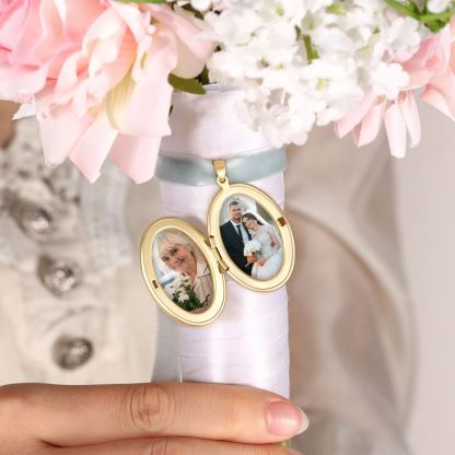Personalized Photo Bridal Bouquet Charm with Birth Flower and Ribbon Memorial Wedding Keepsake