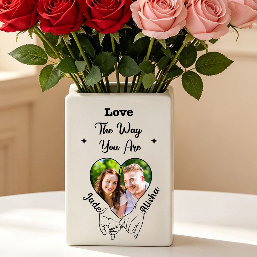Personalized Heart Photo Book-Shaped Ceramic Vase for a Couple