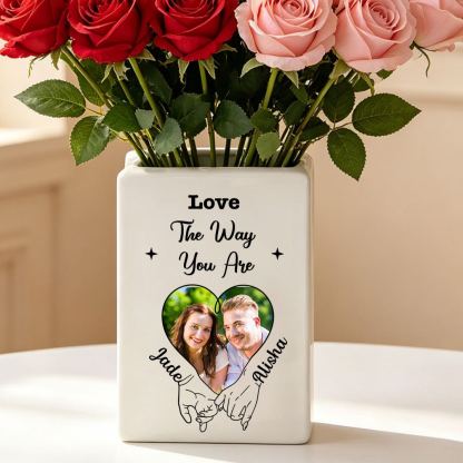Personalized Heart Photo Book-Shaped Ceramic Vase for a Couple