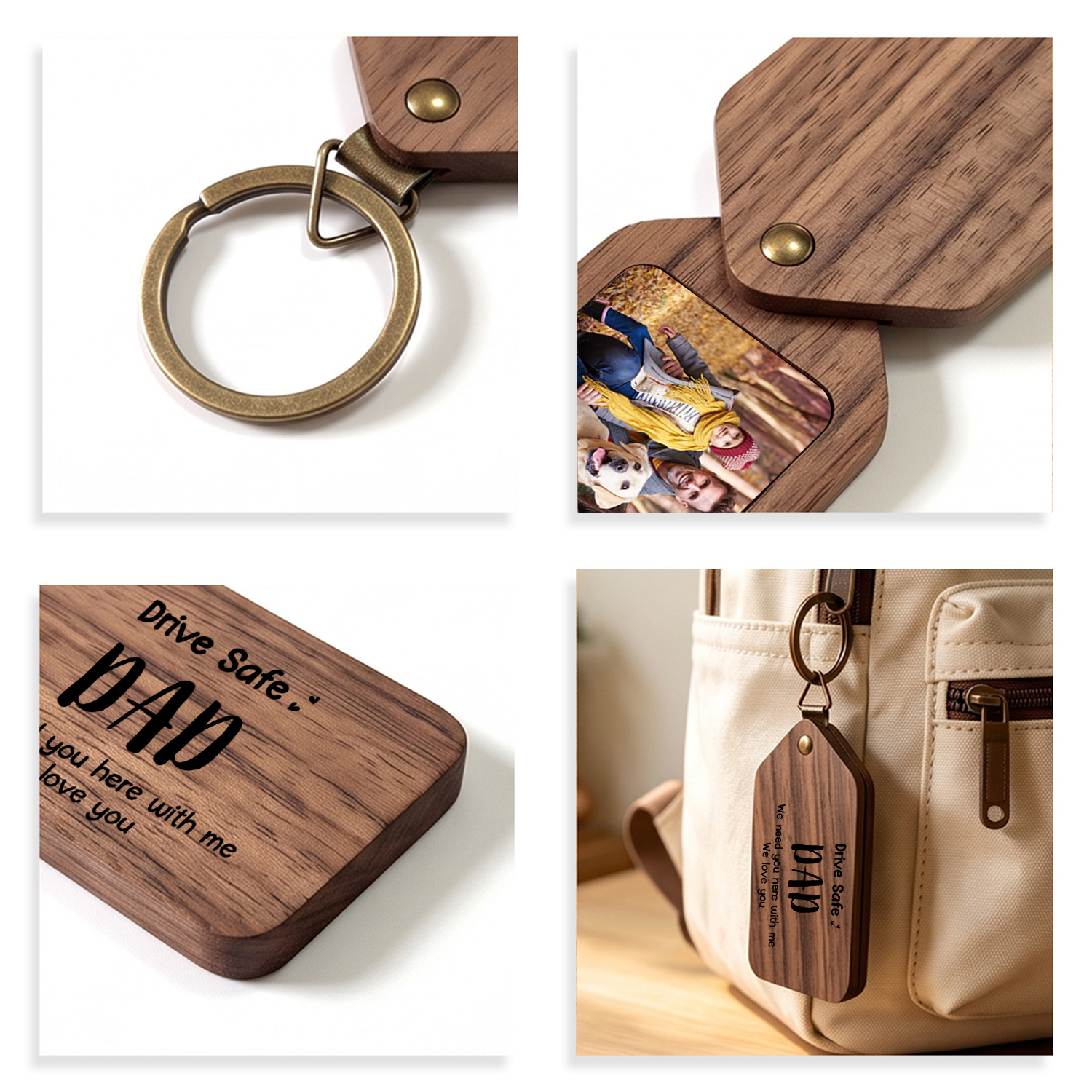 Personalized Wooden Photo Keychain Drive Safe Dad