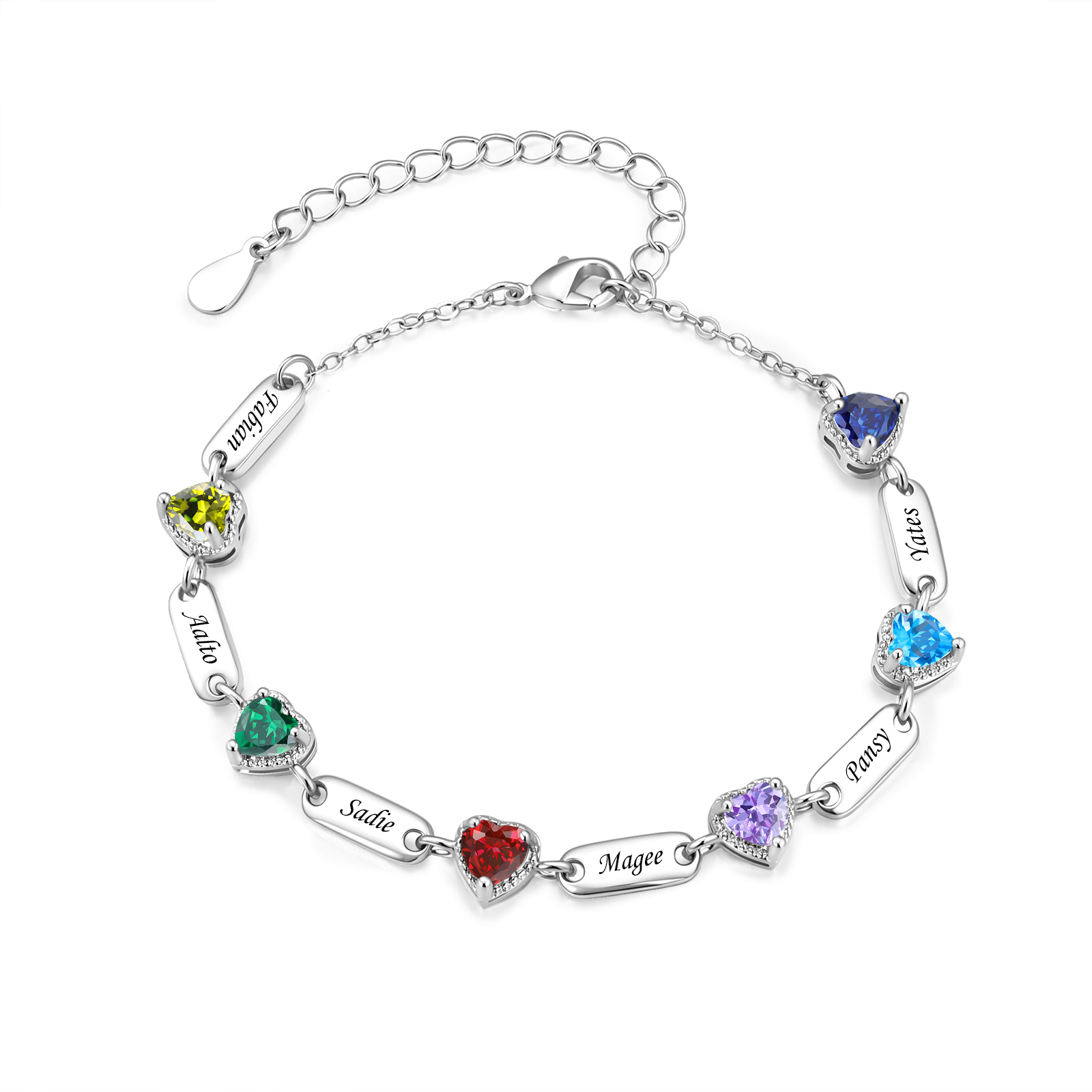 Personalized Heart Birthstone Bracelet Customized with 1-6 Names and Stones