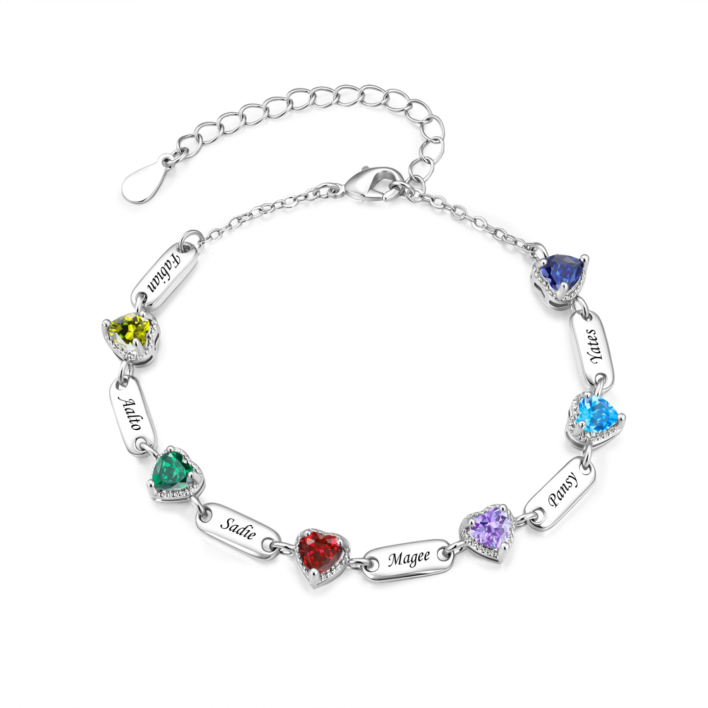 Personalized Heart Birthstone Bracelet Customized with 1-6 Names and Stones