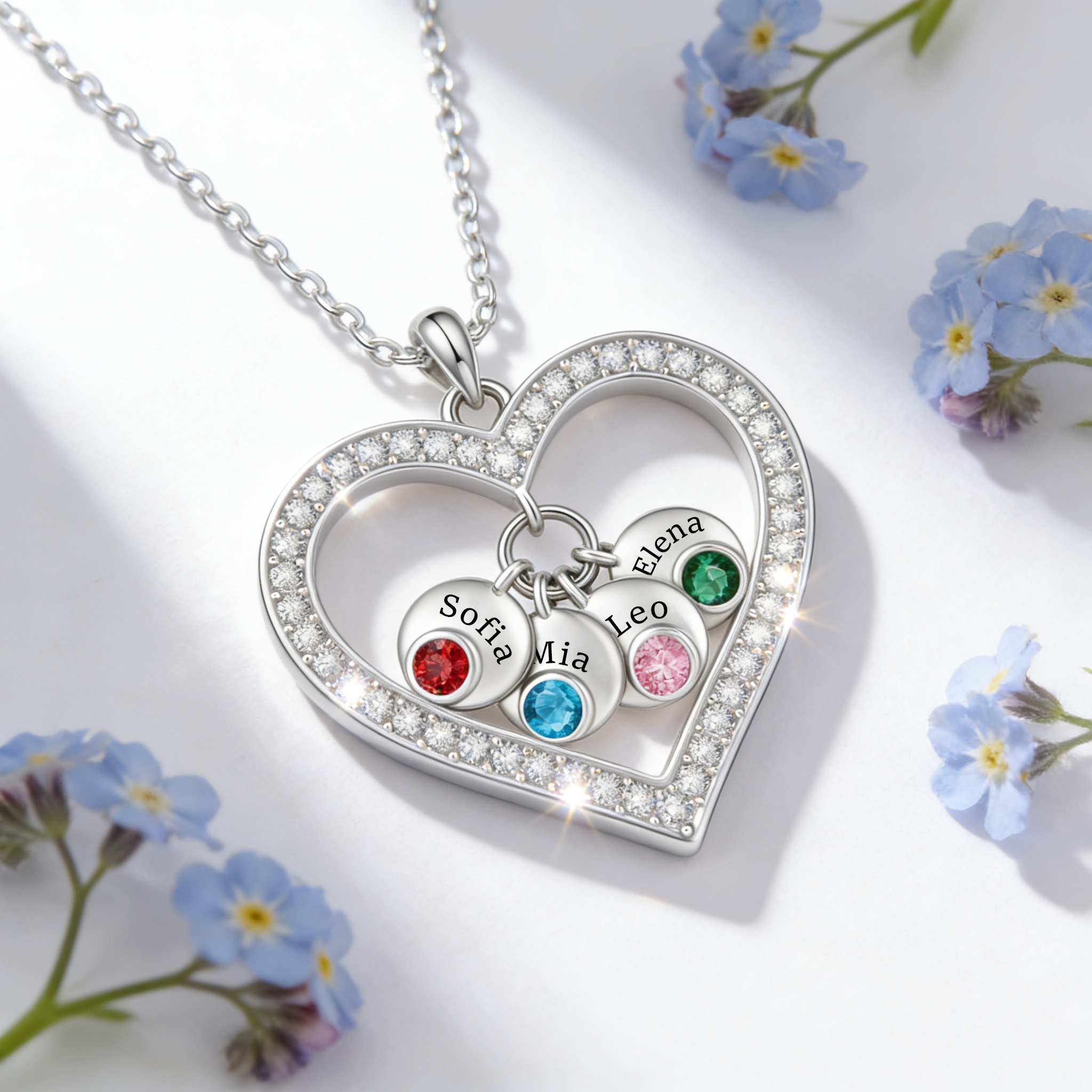 Personalized Heart Pendant Necklace Custom With 1-5 Names Birthstones
