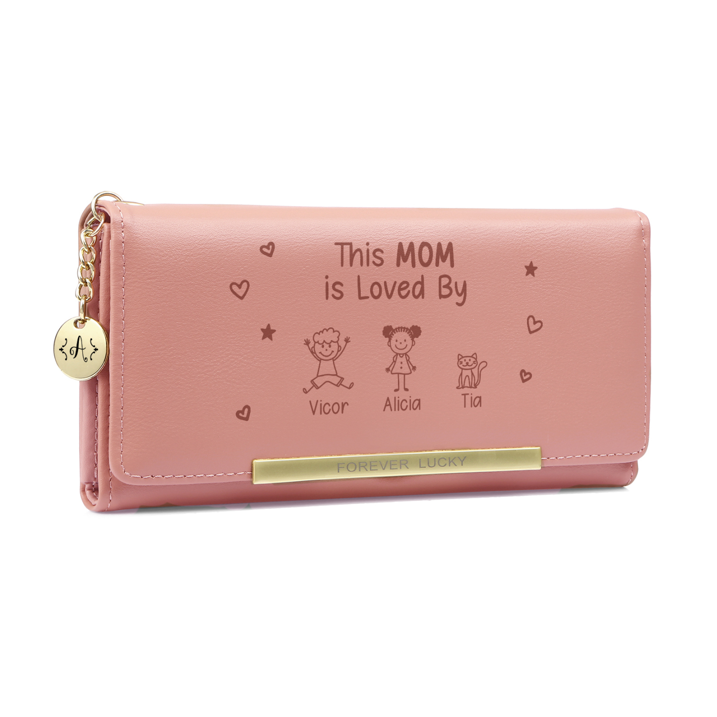 Personalized Pink Women Wallet with 1-6 Kids Names This Mom Is Loved By