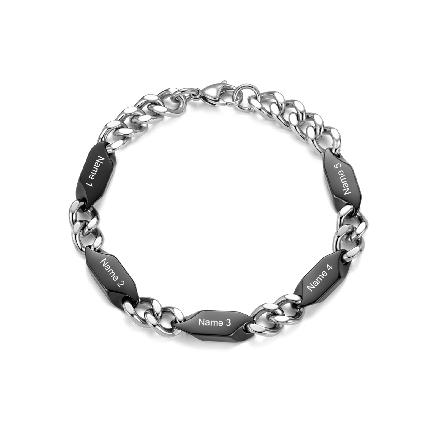 Personalized Stainless Steel Curb Chain Bracelet Custom With 1-5 Engraved Names Gift For Dad Husband Family