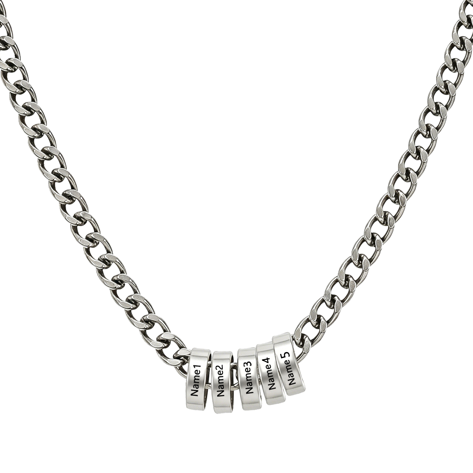 Personalized Stainless Steel Men’s Necklace Custom With 2-6 Name Beads For Men Dad Husband