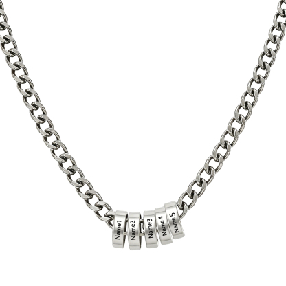 Personalized Stainless Steel Men’s Necklace Custom With 2-6 Name Beads For Men Dad Husband