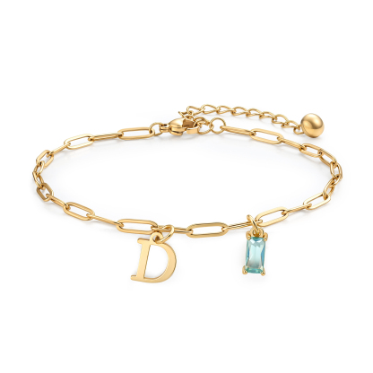 Personalized Initial Rectangle Birthstone Gold Anklet