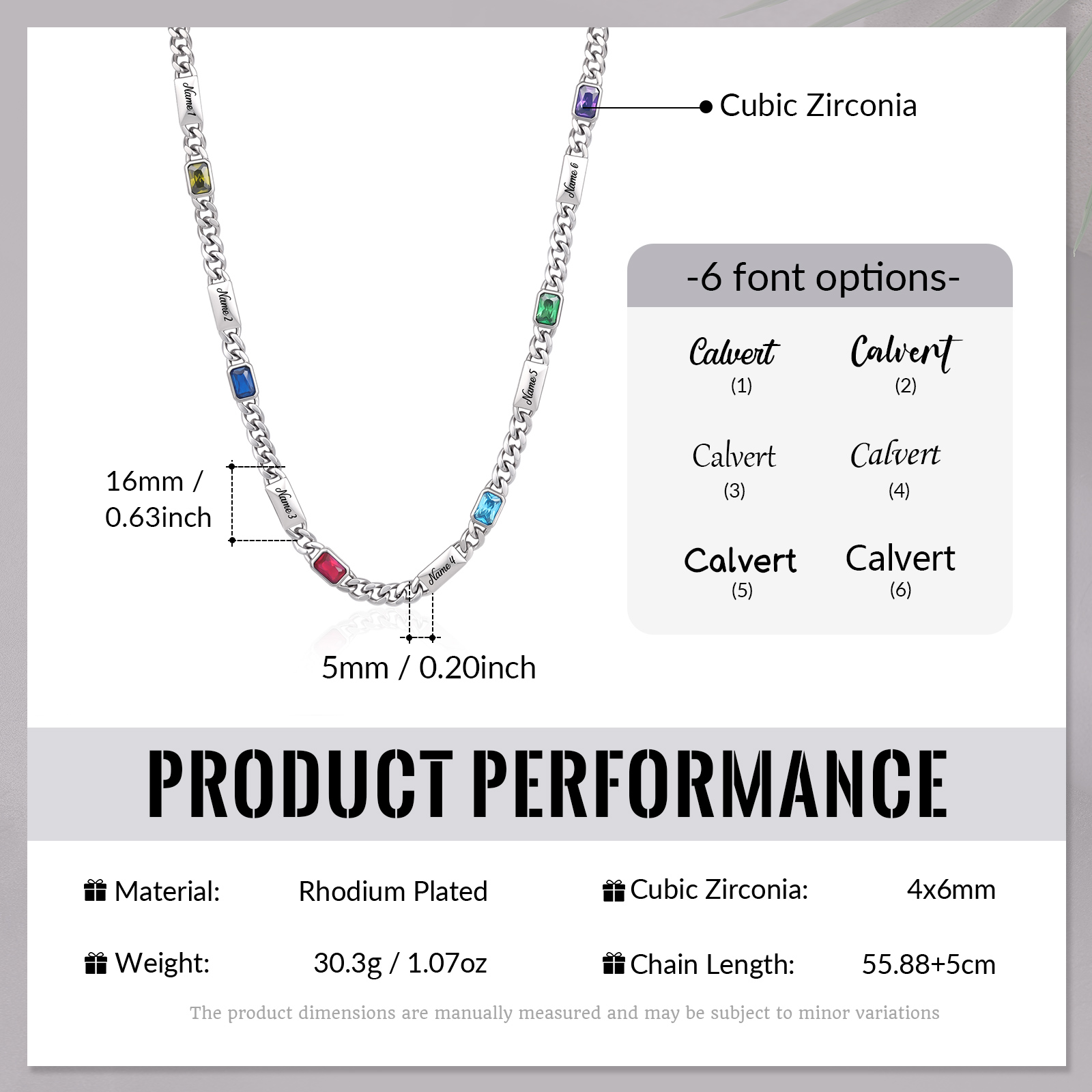 Personalized Cuban Chain Men Necklace Custom With 1-6 Names And Birthstones Gift For Dad Or Husband