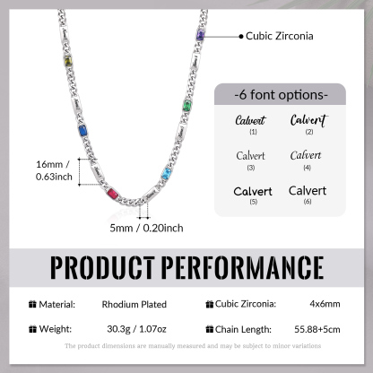 Personalized Cuban Chain Men Necklace Custom With 1-6 Names And Birthstones Gift For Dad Or Husband