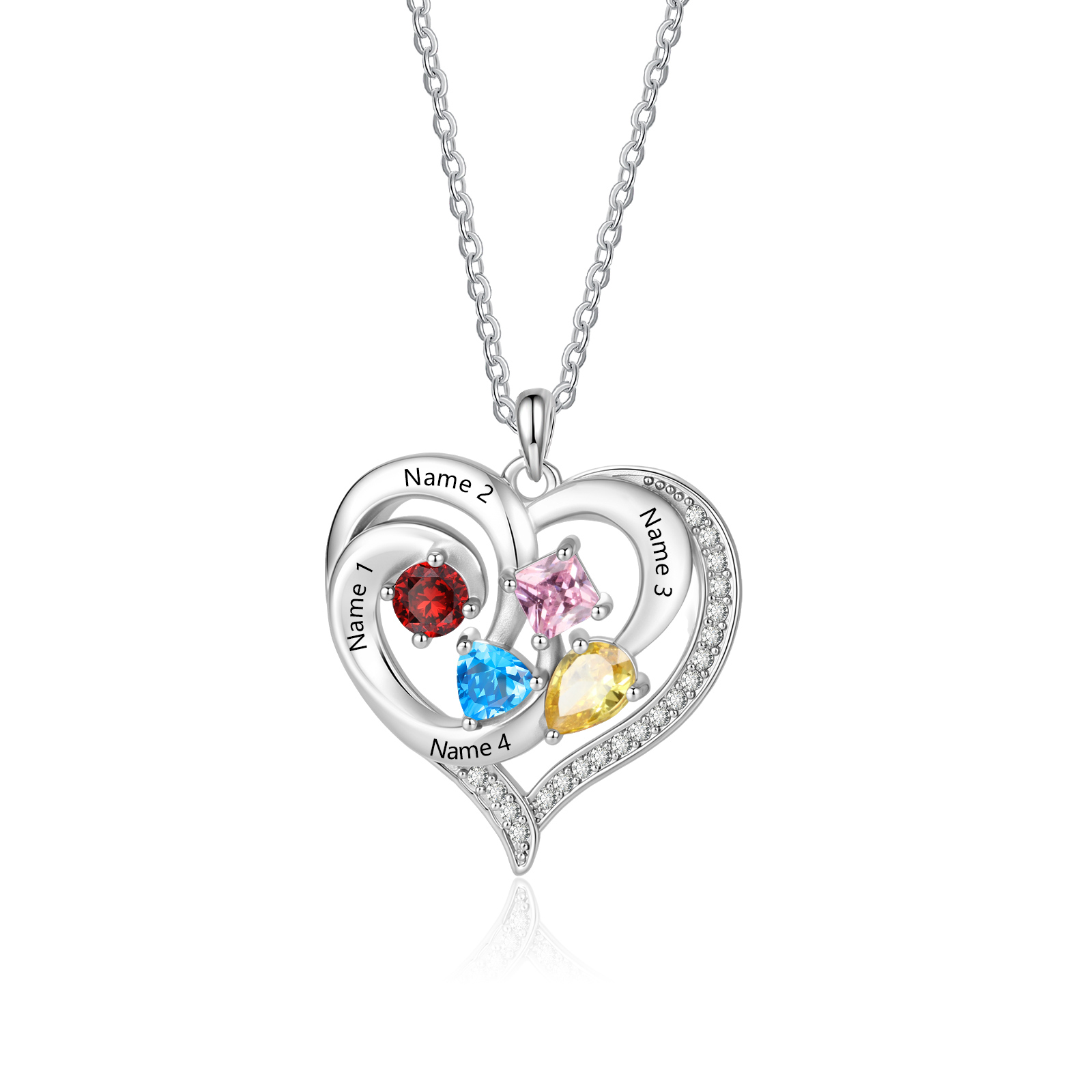 Personalized Double Heart Birthstone Necklace Customized with 1-5 Names