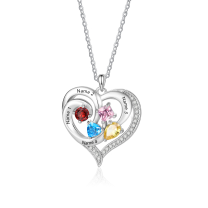 Personalized Double Heart Birthstone Necklace Customized with 1-5 Names