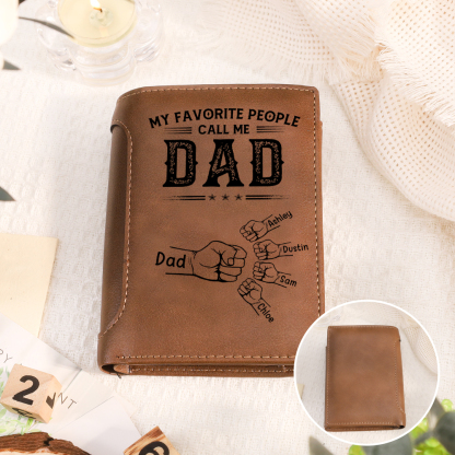 Personalized Leather Wallet for Dad Customized with 1-6 Kids’ Fists and Names