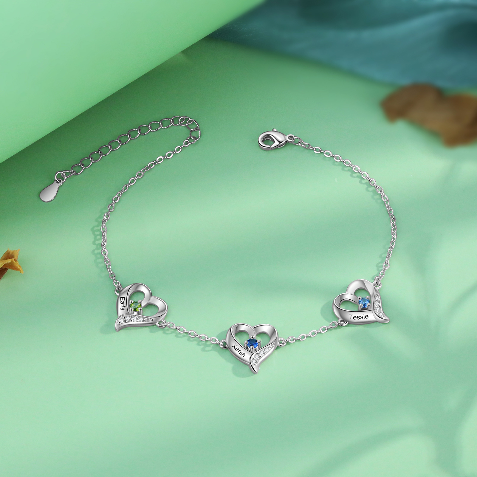 Personalized Heart Anklet with 1-5 Names and Birthstones - Gift for Mother, Wife, Friend,Grandpa| Jessemade