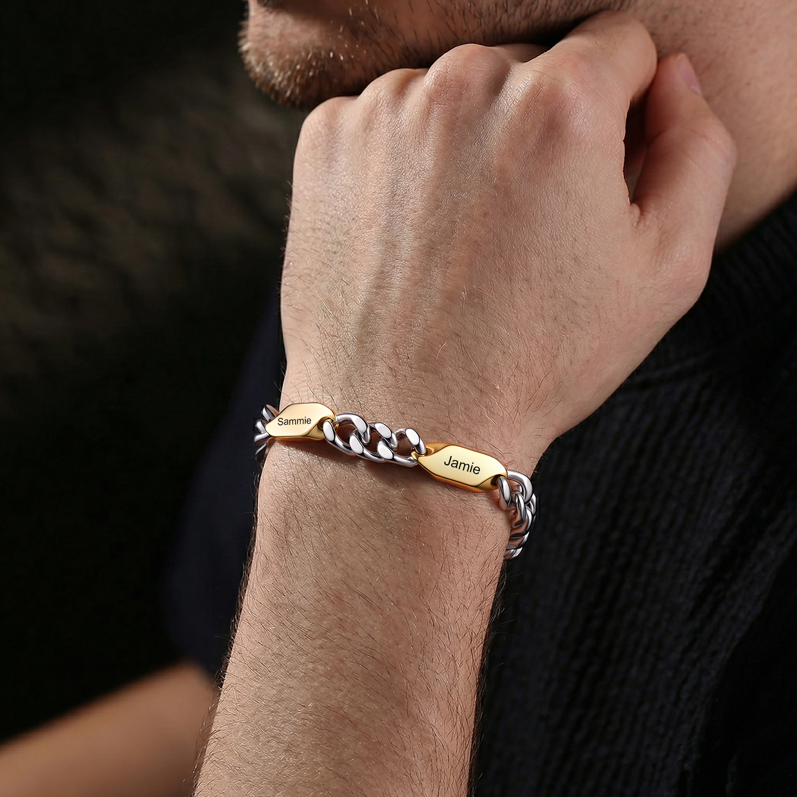 Personalized Stainless Steel Curb Chain Bracelet Custom With 1-5 Engraved Names Gift For Dad Husband Family