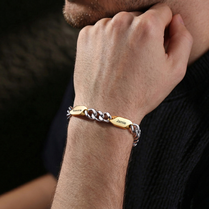 Personalized Stainless Steel Curb Chain Bracelet Custom With 1-5 Engraved Names Gift For Dad Husband Family