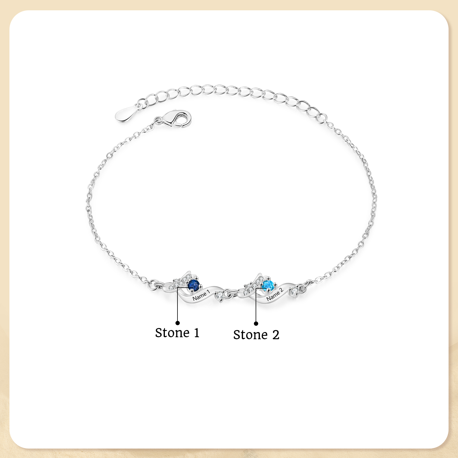 Personalized Ribbon Bracelet Custom with 2–5 Birthstone and Name for Women