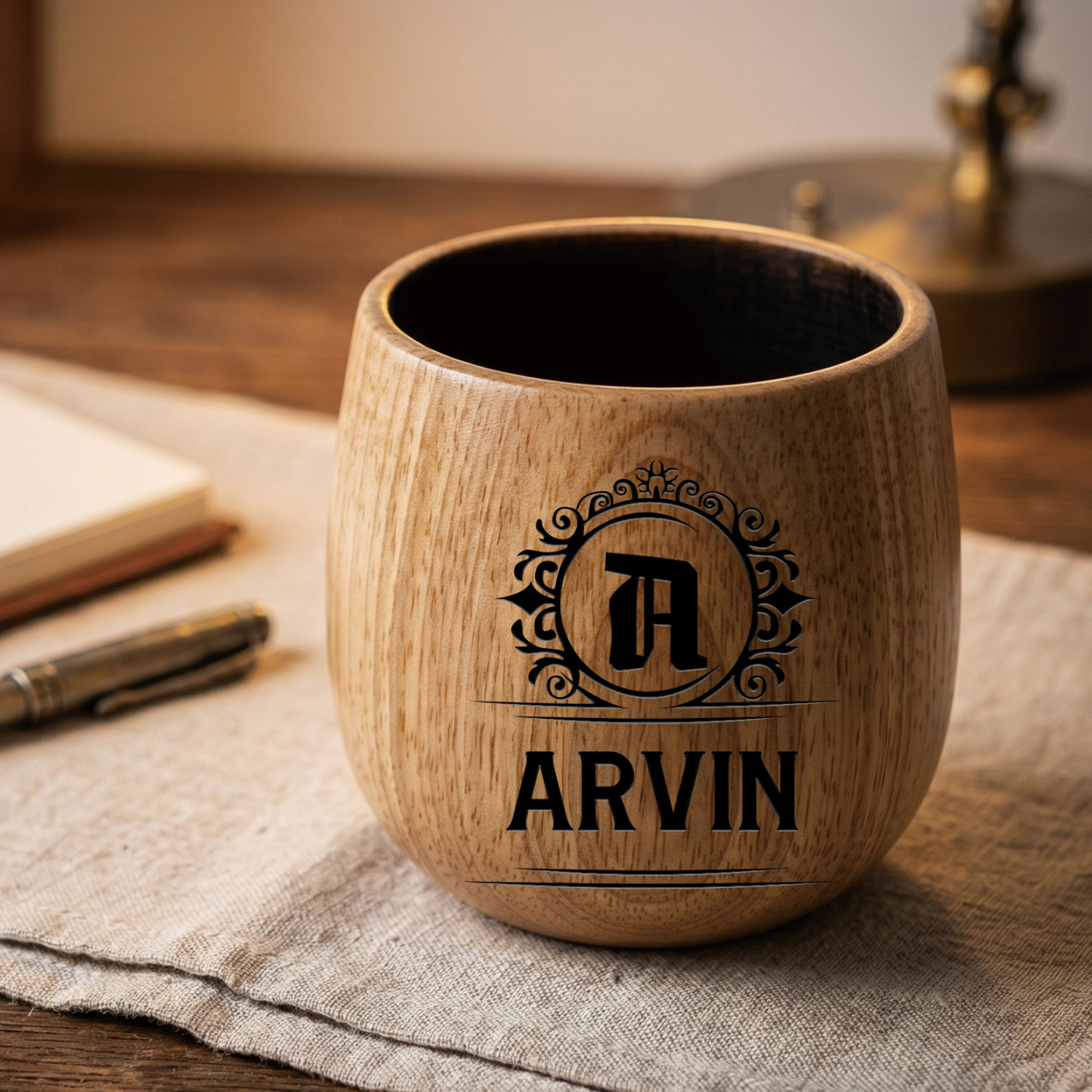 Personalized Wooden Whiskey Tumbler Engraved Name Cup for Dad or Grandpa
