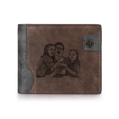 Personalized Men’s Leather Bifold Wallet with Engraved photo Custom Initials and Name