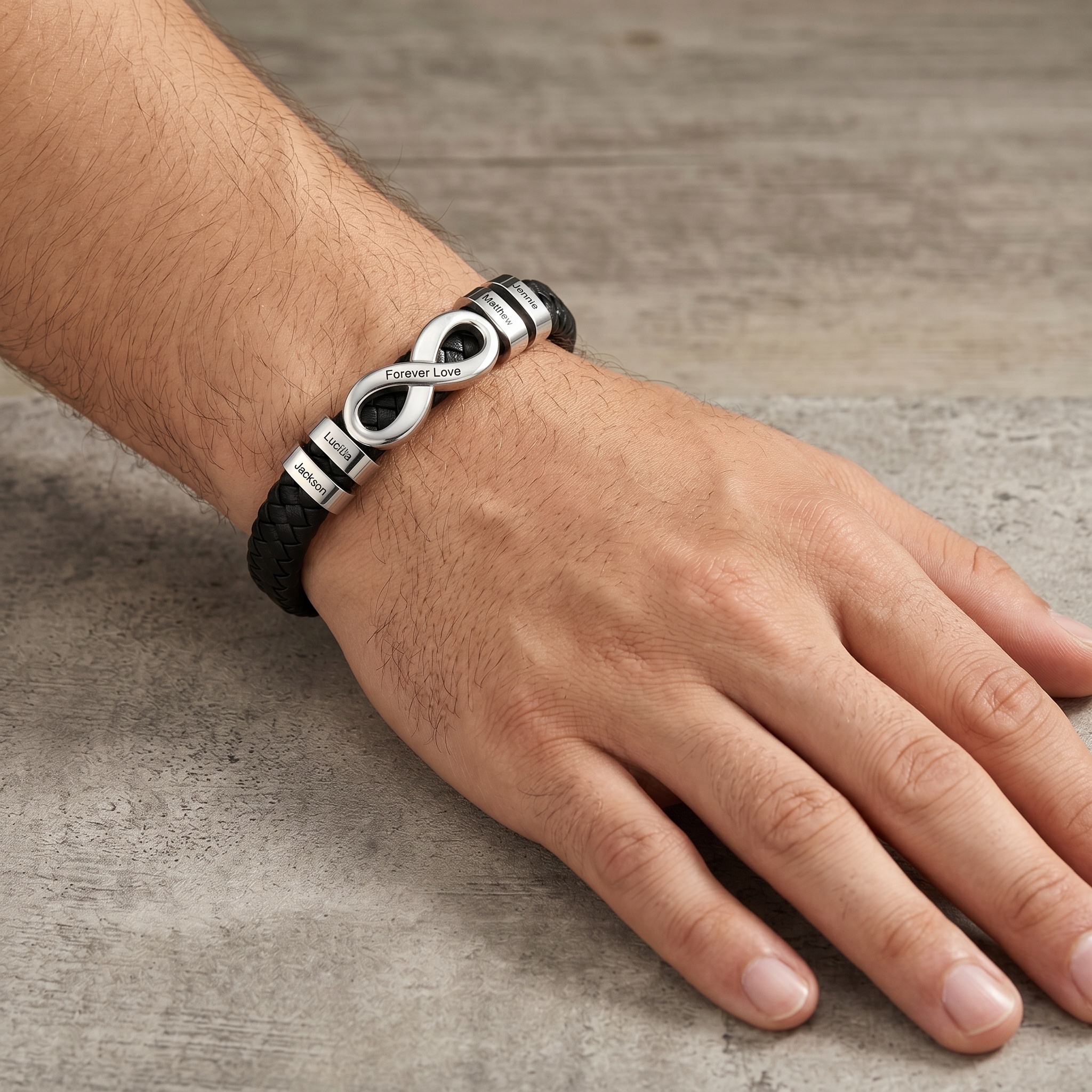 Personalized Infinity Men Bracelet Custom with 2–6 Names Braided Leather Bracelet