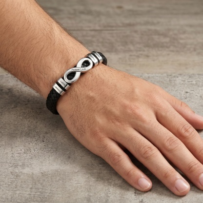 Personalized Infinity Men Bracelet Custom with 2–6 Names Braided Leather Bracelet