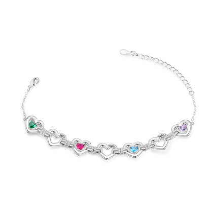 Personalized Linked Hearts Birthstone Bracelet with 1–4 Engraved Names