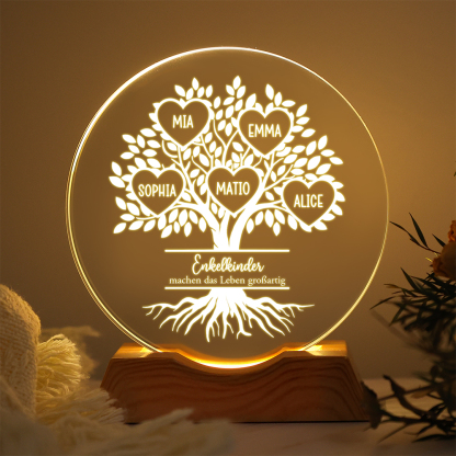 Personalized Family Tree Crystal LED Night Light Custom with 1–10 Grandchildren’s Names – Birthday and Mother’s Day Gift for Mom or Grandma | Jessemade