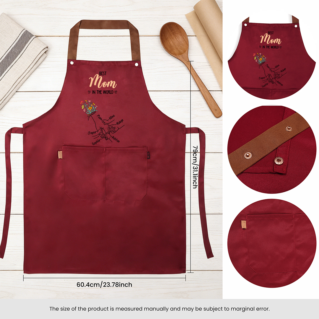 Personalized Floral Kitchen Apron Holding Hands Custom with 2–7 Names Gift for Mom or Grandma