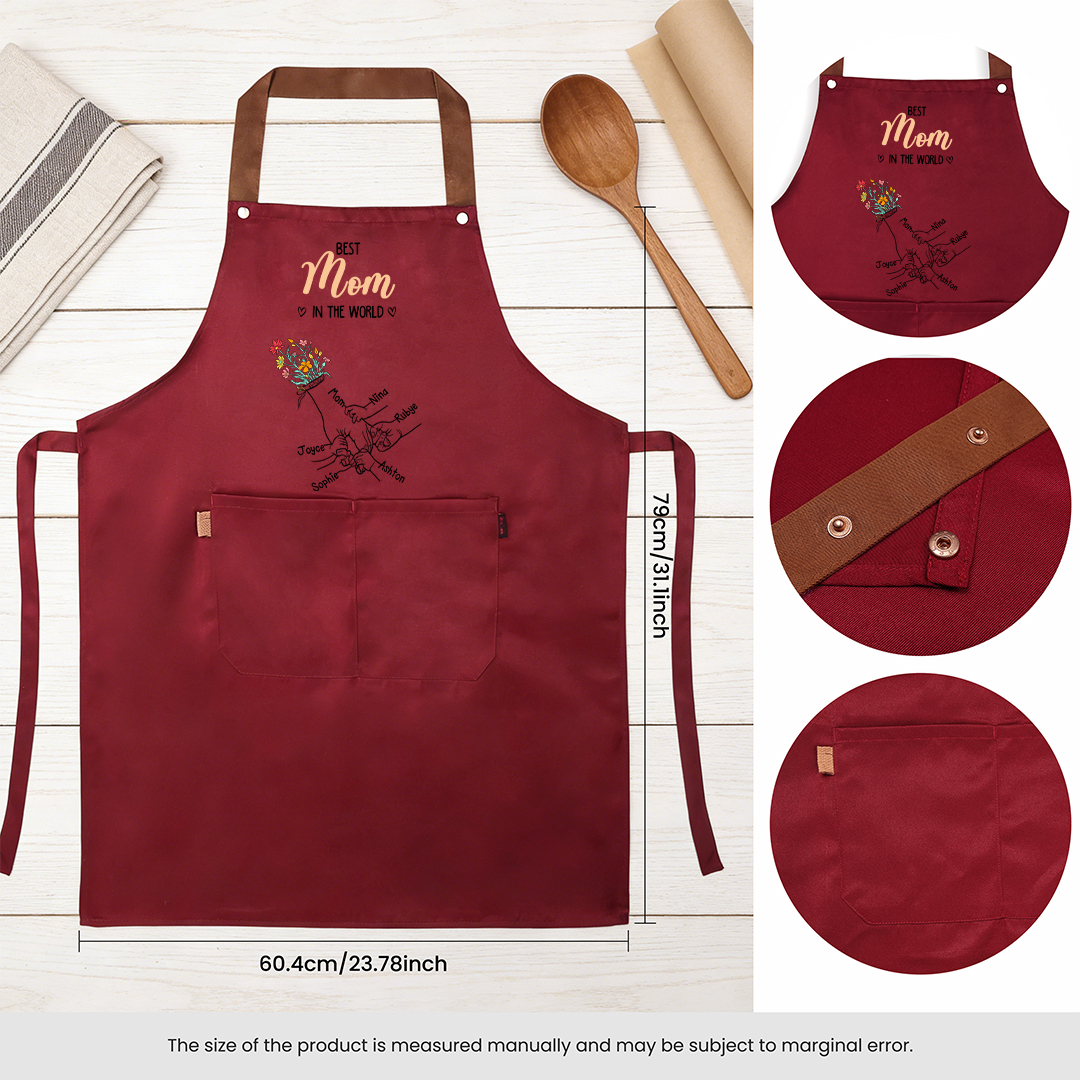 Personalized Floral Kitchen Apron Holding Hands Custom with 2–7 Names Gift for Mom or Grandma